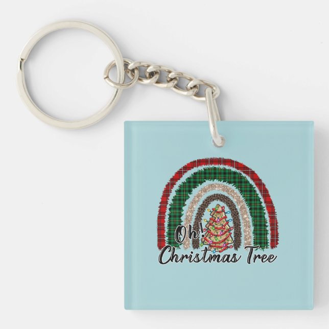 Buffalo Plaid & Leopard Print Rainbow (2) Keychain (Front)