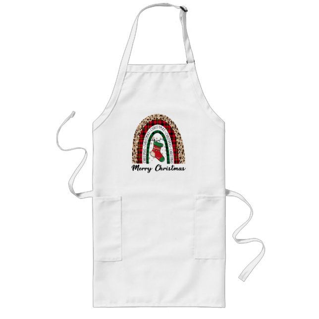 Buffalo Plaid & Leopard Print Rainbow Long Apron (Front)