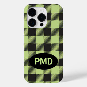 Buffalo Plaid Lime Green Black Monogram Initial Case-Mate iPhone 14 Pro Case