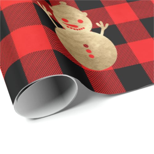 Buffalo Plaid Lomberjack Gold Red Snowman1 Wrapping Paper