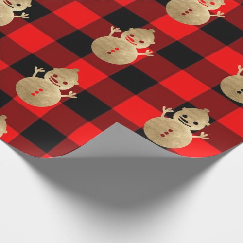 Buffalo Plaid Lomberjack Gold Red Snowman Black Wrapping Paper