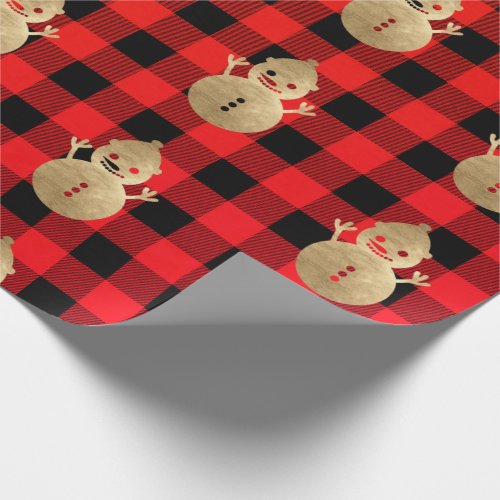 Buffalo Plaid Lomberjack Gold Red Snowman Wrapping Paper