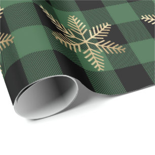 Buffalo Plaid Lomberjack Gold Snowflake Green Rust Wrapping Paper