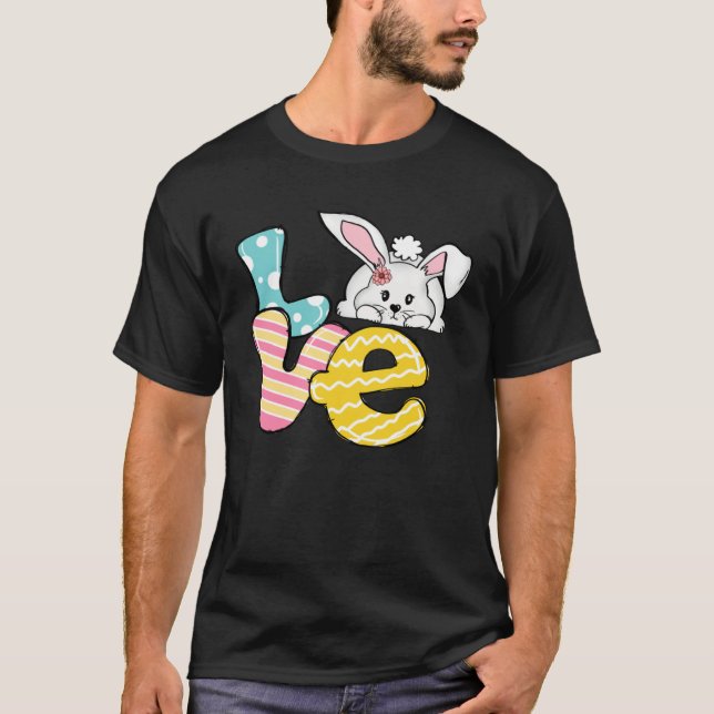 Buffalo Plaid Love Bunny Retro Groovy Easter Day T-Shirt (Front)