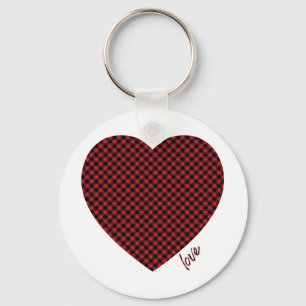 Buffalo plaid love heart keychain