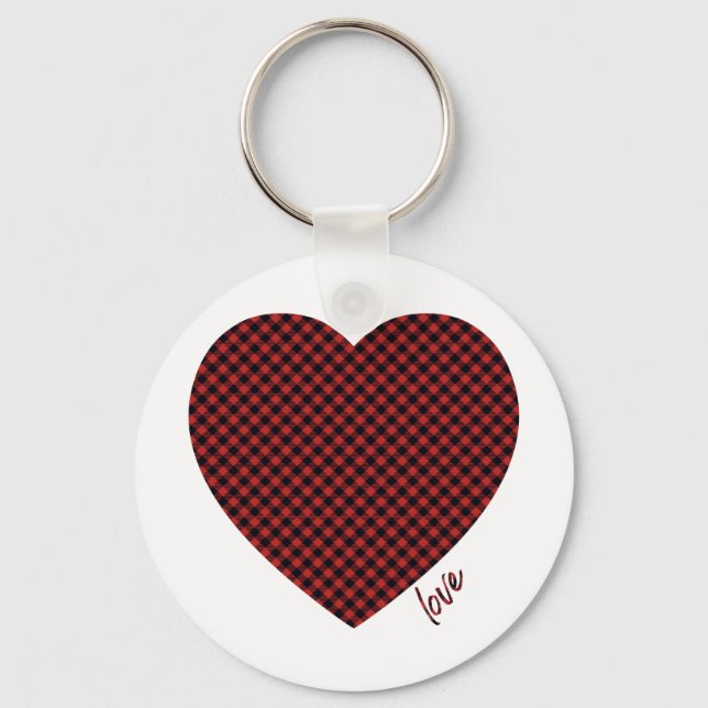 Buffalo plaid love heart keychain (Front)