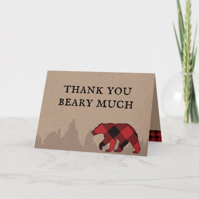 Buffalo Plaid Lumberjack Baby Shower Thank You Card (Front)