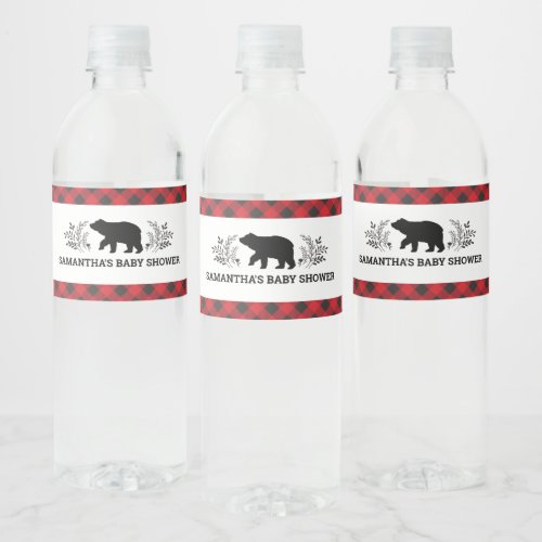 Buffalo plaid Lumberjack Baby Shower Water Bottle Label