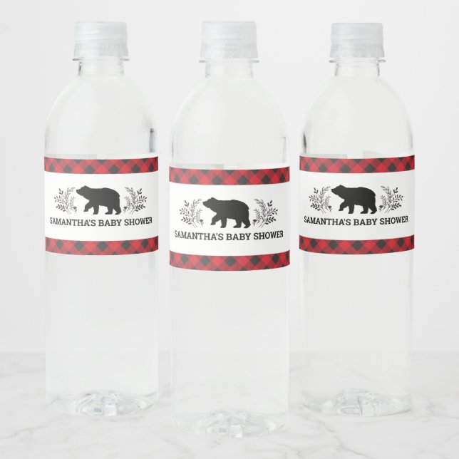 Buffalo plaid Lumberjack Baby Shower Water Bottle Label (Bottles)