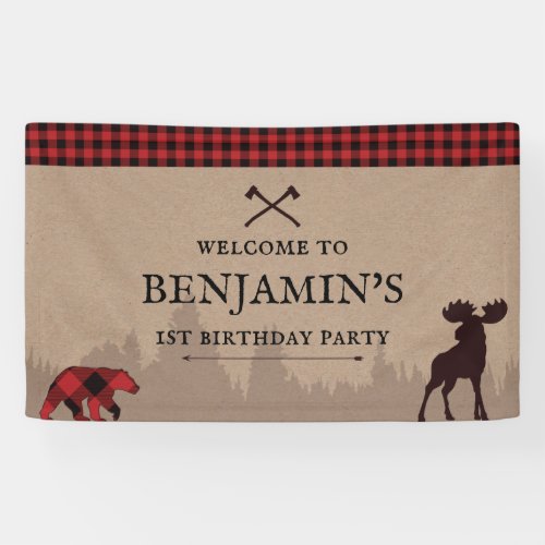 Buffalo Plaid Lumberjack Birthday Welcome Sign