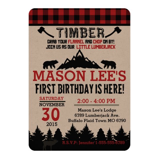 buffalo plaid lumberjack first birthday invitation zazzle com