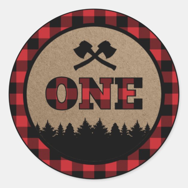 Buffalo Plaid Lumberjack First Birthday Sticker Zazzle Buffalo Plaid Lumberjack First Birthday Sticker Zazzle