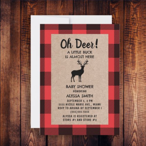 Buffalo Plaid Lumberjack Oh Deer Baby Boy Invitation