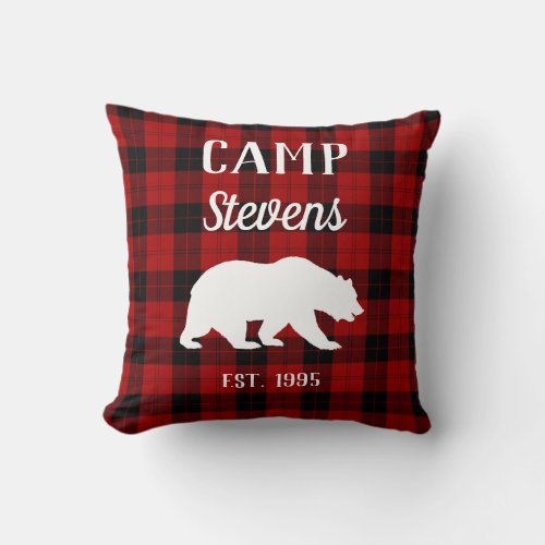 Buffalo Plaid Lumberjack Pattern Rustic Big Bear Throw Pillow