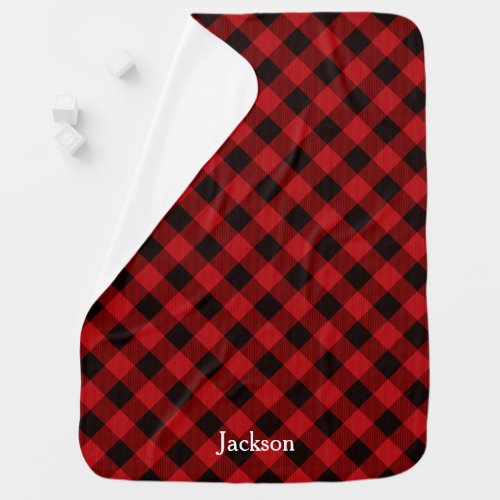 Buffalo Plaid Lumberjack Red and Black Monogram Baby Blanket