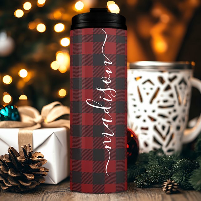 Buffalo Plaid Lumberjack Signature Script Name Thermal Tumbler (Creator Uploaded)
