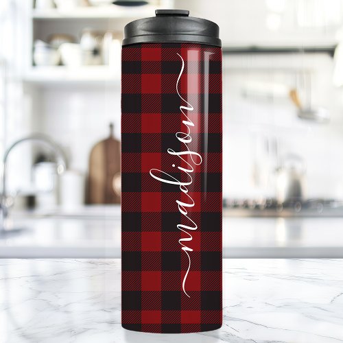 Buffalo Plaid Lumberjack Signature Script Name Thermal Tumbler