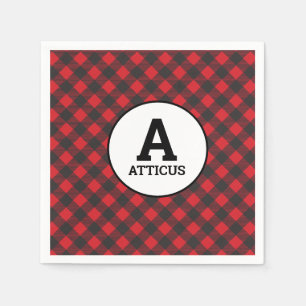 Buffalo Plaid Lumberjack Simple Monogram Name Napkins