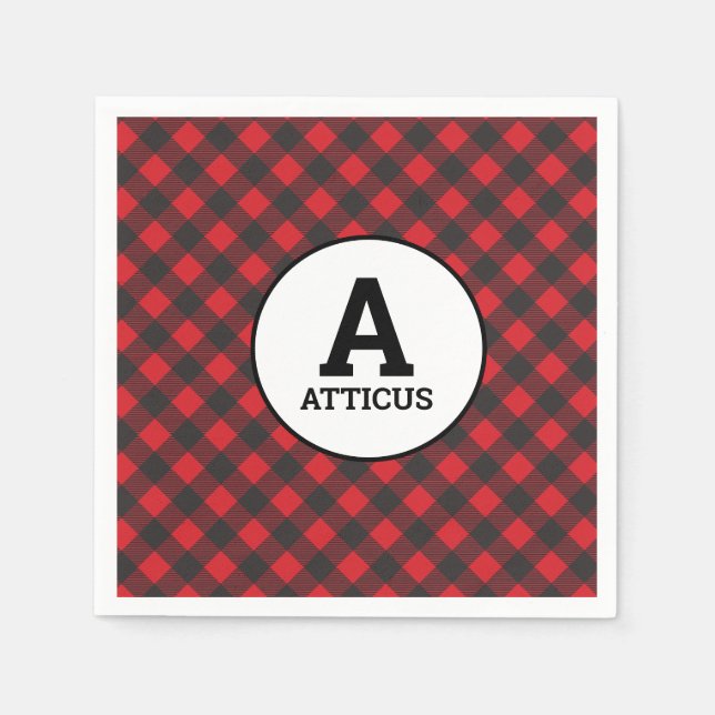 Buffalo Plaid Lumberjack Simple Monogram Name Napkins (Front)