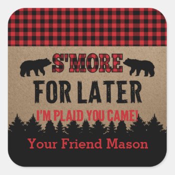 Buffalo Plaid Lumberjack S'more Favor Sticker by TiffsSweetDesigns at Zazzle