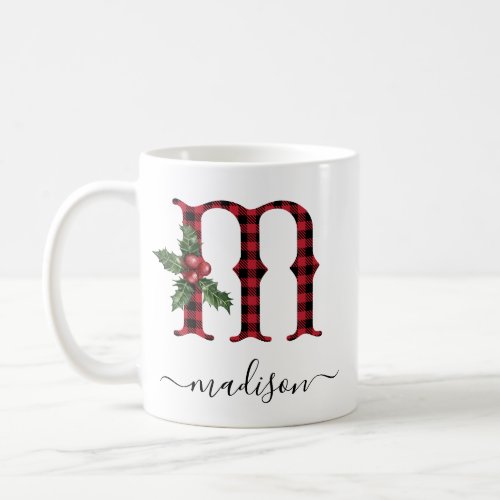 Buffalo Plaid M Monogram Christmas Coffee Mug