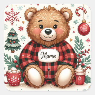 Buffalo Plaid Mama Bear Christmas Square Sticker