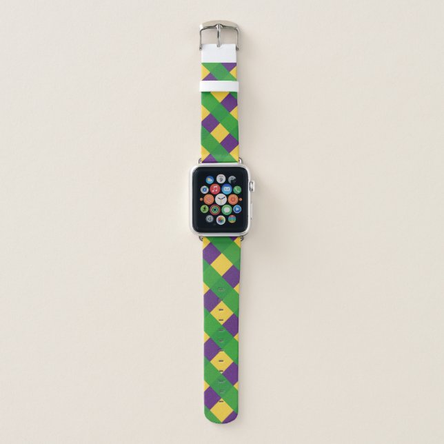 Buffalo Plaid Mardi Gras Style Apple Watch Band (Front)