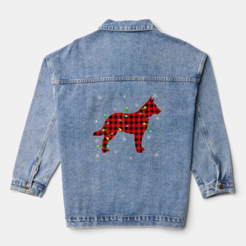 Buffalo Plaid Matching Blue Heeler Dog Christmas P Denim Jacket