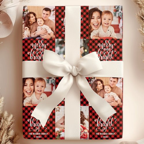 Buffalo Plaid Merry And Bright Christmas Photo Wrapping Paper