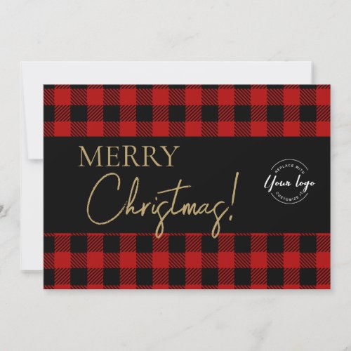 Buffalo Plaid Merry Christmas Corporate Logo  Holiday Card