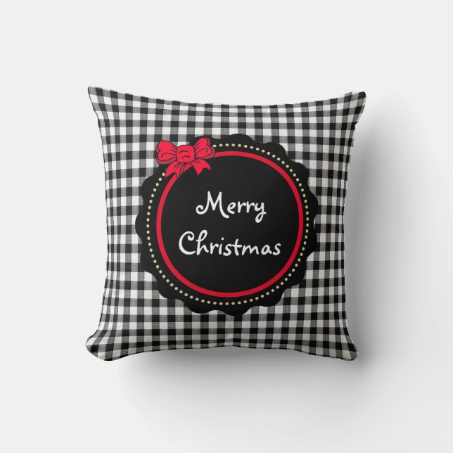Buffalo Plaid Merry Christmas Festive Decor Throw Pillow (Front)