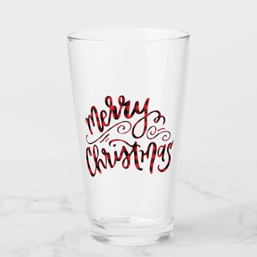 Buffalo Plaid Merry Christmas Glass