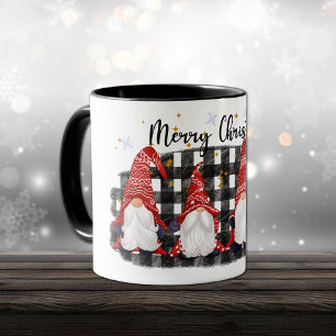 Buffalo Plaid Merry Christmas Gnomes Mug