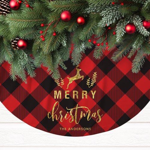 Buffalo Plaid Merry Christmas Monogram Brushed Polyester Tree Skirt