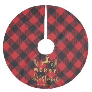 Buffalo Plaid Merry Christmas Monogram Brushed Polyester Tree Skirt