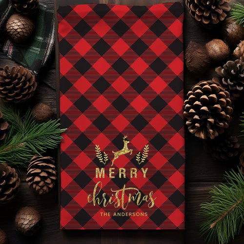 Buffalo Plaid Merry Christmas Monogram Christmas Kitchen Towel