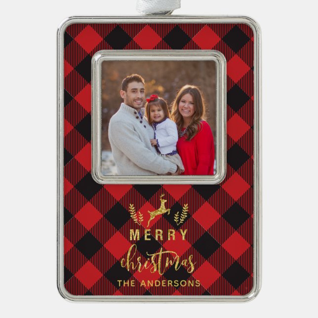 Buffalo Plaid Merry Christmas Monogram Christmas Ornament (Front)