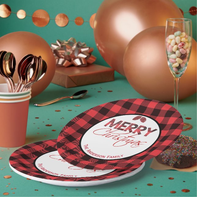 Buffalo Plaid | Merry Christmas Party Paper Plates (Multi)