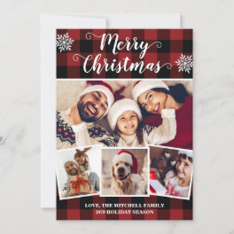 Buffalo Plaid Merry Christmas Red and Black Photo Holiday Card