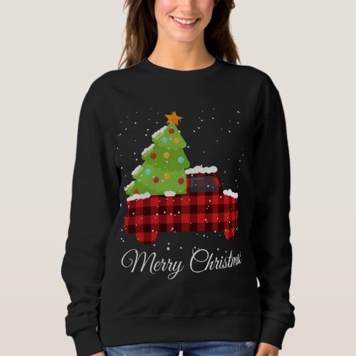 Buffalo Plaid Merry Christmas Red Truck With Chris Sweatshirt