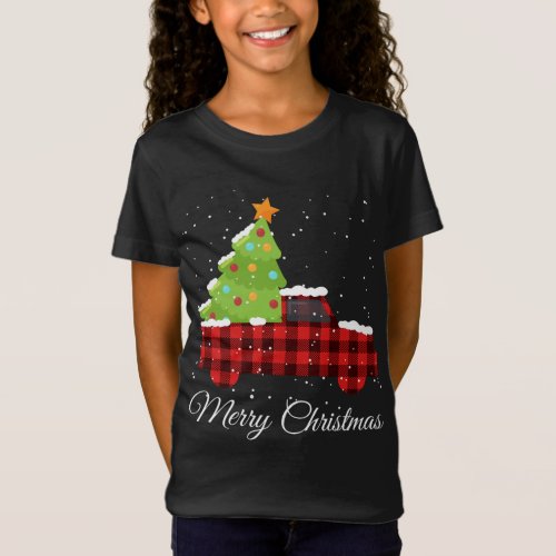 Buffalo Plaid Merry Christmas Red Truck With Chris T_Shirt