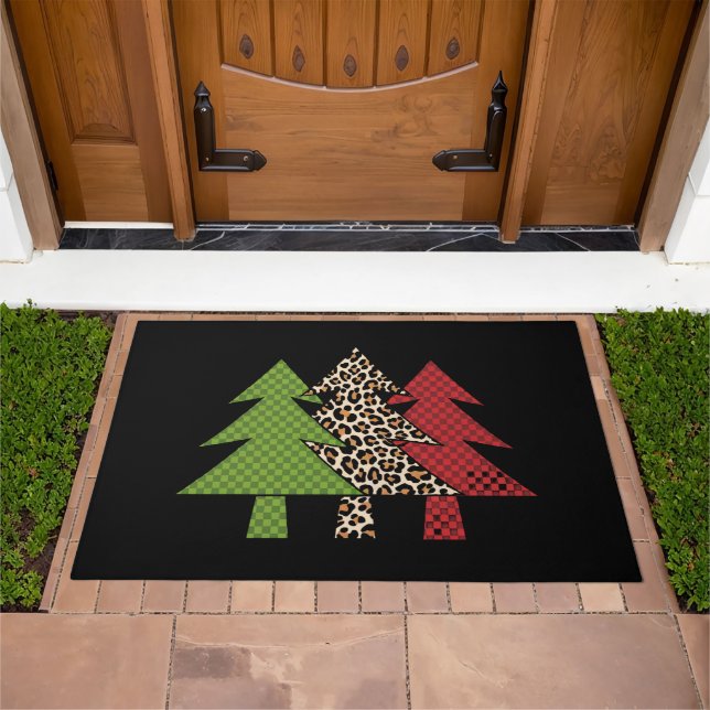 Buffalo Plaid Merry Christmas Tree Family Matching Doormat (Outdoor)