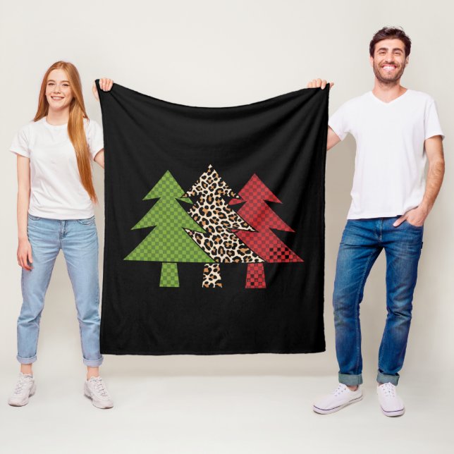 Buffalo Plaid Merry Christmas Tree Family Matching Fleece Blanket (In Situ)