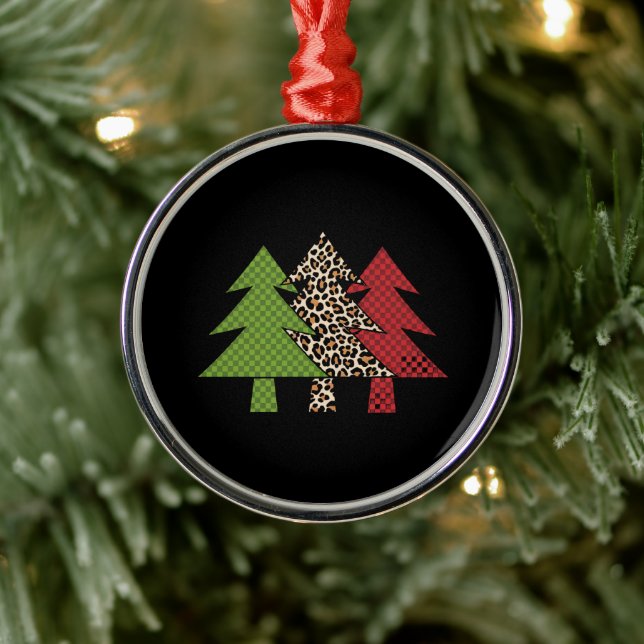 Buffalo Plaid Merry Christmas Tree Family Matching Metal Ornament (Tree)