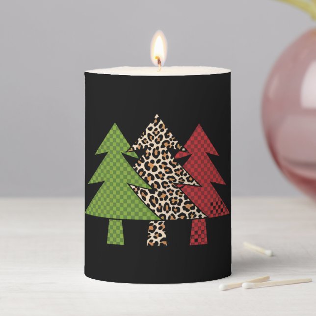Buffalo Plaid Merry Christmas Tree Family Matching Pillar Candle (In Situ)