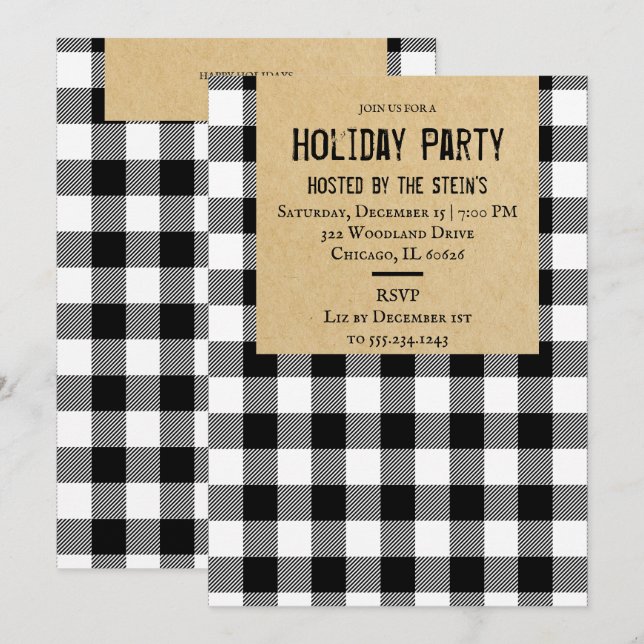 Buffalo Plaid Minimalist Holiday Party Invitation (Front/Back)