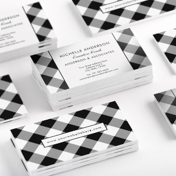 Buffalo Plaid Modern Corporate Black And White Mini Business Card by VillageDesign at Zazzle