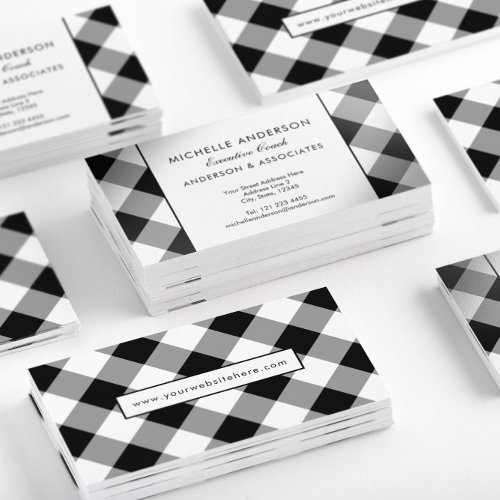 Buffalo Plaid Modern Corporate Black and White Mini Business Card