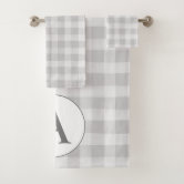 Gray and White Buffalo Plaid Pattern Hand & Bath Towel by