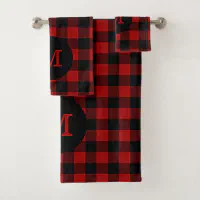 Holiday monogram Modern Buffalo Plaid Bath Towel Set